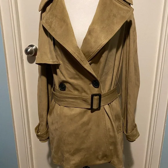 ZARA BEAUTIFUL TAN SUEDE TEXTURED SHORT TRENCH - Picture 3 of 16